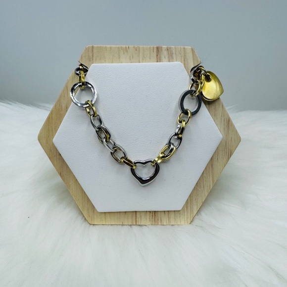 Two Tone Chain - Heart Charm Bracelets - Picture 2 of 4